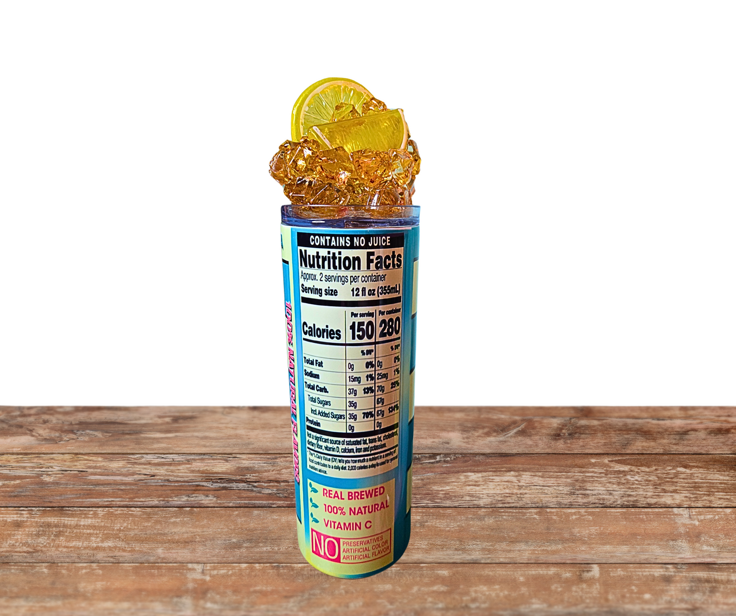 20 Oz Arizona Ice Tea Faux Ice Tumbler With Fruit and Ice And A Removable Magnetic Lid