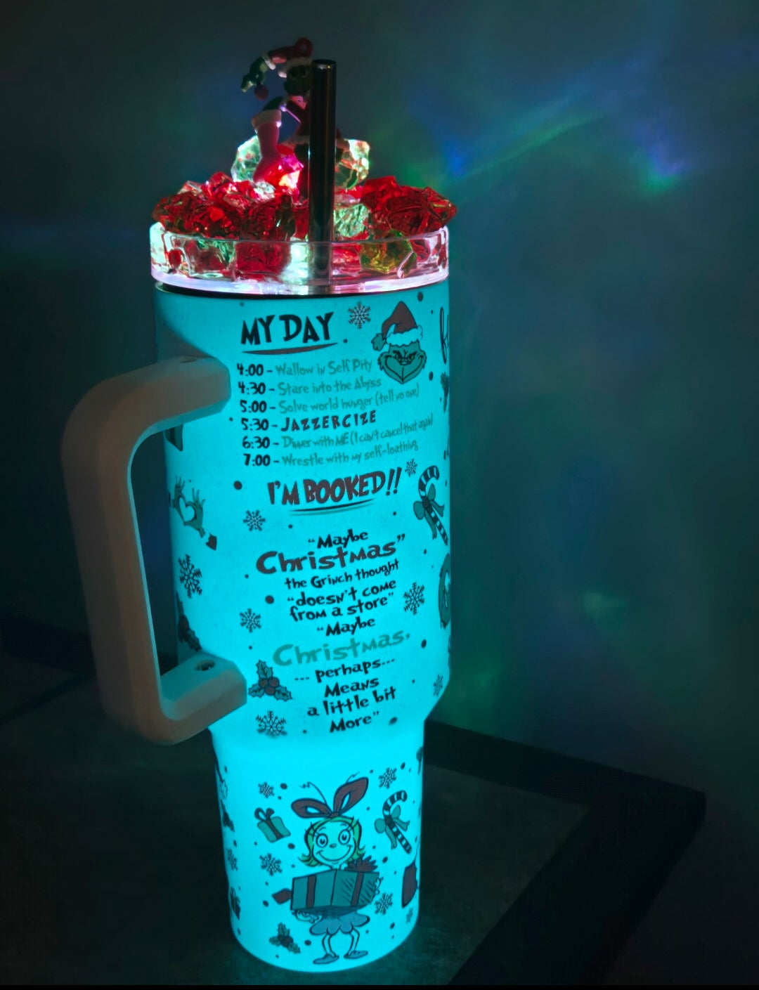 40 Oz Christmas Grinch Glow In The Dark Light Up Ice Tumbler