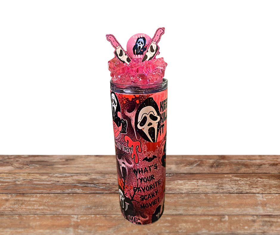 20 Oz Stainless Steel Pink Ghostface Light Up Tumbler With Removable Magnetic Lid