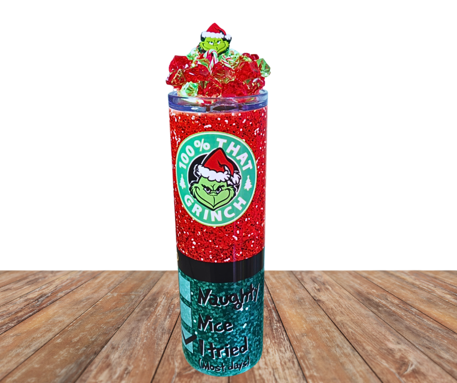 20 Oz 100% Greeny Meenie Christmas Light Up Ice Tumbler With Removable Magnetic Lid