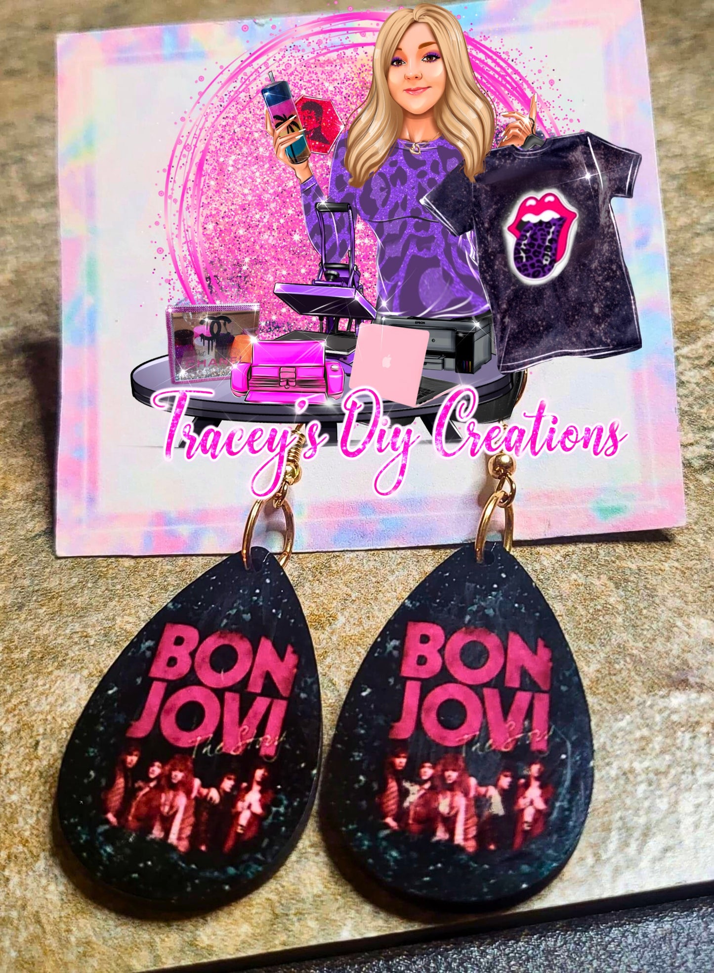 Bon Jovi Teardrop, 80s rock concert wear, Bon Jovi Earrings, 80s Hairband Jewelry