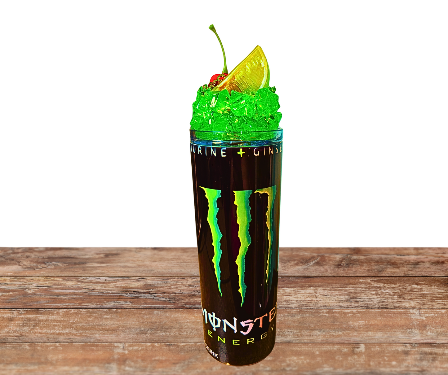 20 Oz Stainless Steel Green Energy Ice Tumbler With Faux Fruit And Ice And Removable Magnetic Lid