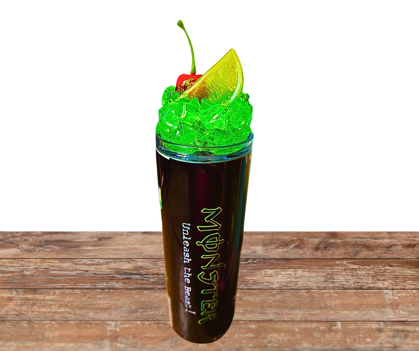 20 Oz Stainless Steel Green Energy Ice Tumbler With Faux Fruit And Ice And Removable Magnetic Lid