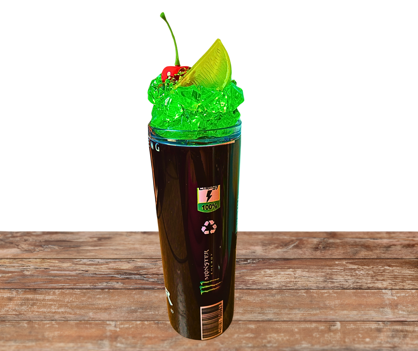 20 Oz Stainless Steel Green Energy Ice Tumbler With Faux Fruit And Ice And Removable Magnetic Lid
