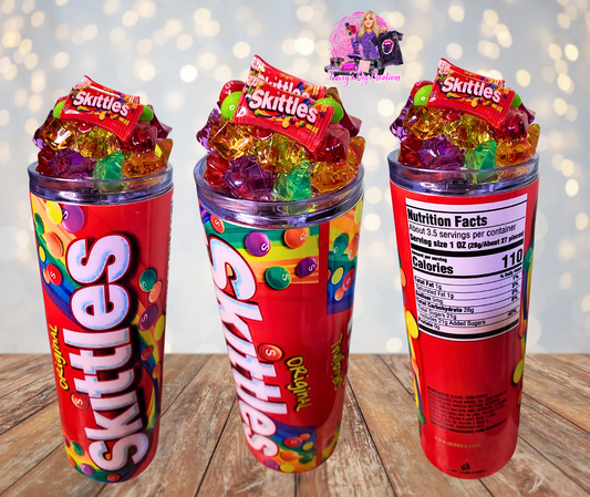 20 Oz Skittles Candy Colored Faux Ice Tumbler With Removable Magnetic Lid And Metal Straw