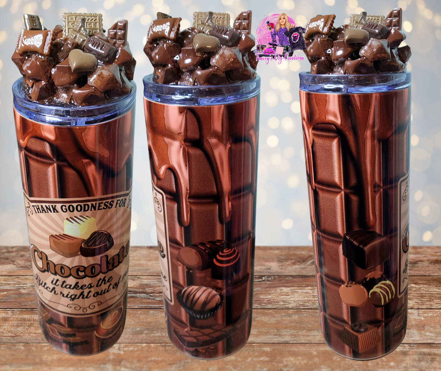 20 Oz Thank Goodness For Chocolate Ice Tumbler With Removable Magnetic Lid And Metal Straw