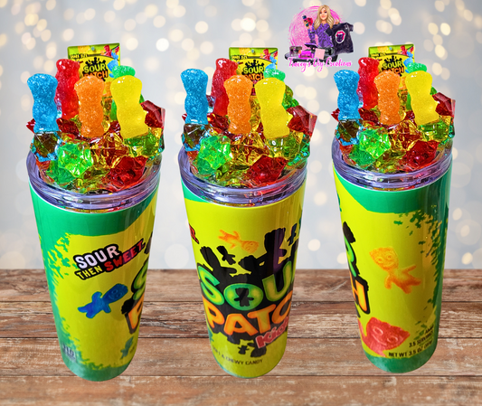 20 Oz Sour Patch Kids Colored Faux Ice Tumbler With Removable Magnetic Lid And Metal Straw