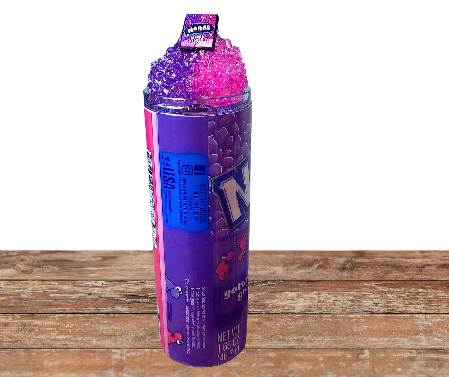 20 Oz Faux Candy Nerds Colored Ice Tumbler With Removable Magnetic Lid And Metal Straw