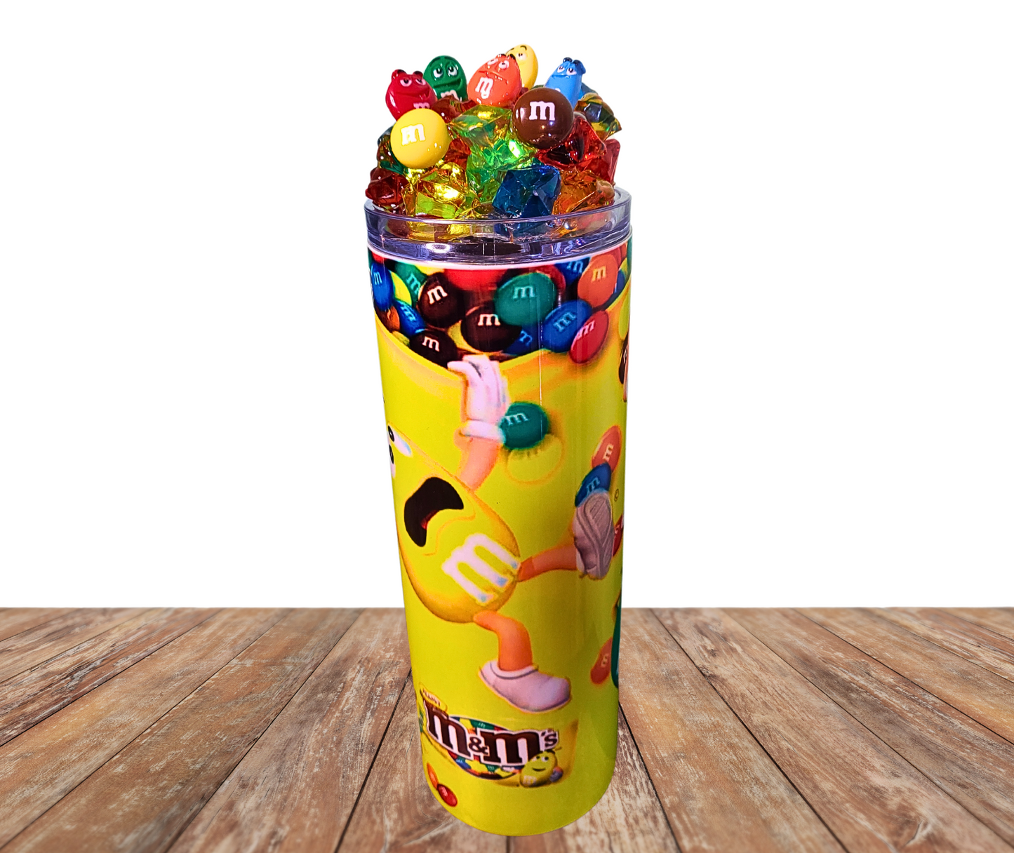 20 Oz M&M Peanut Funny Faces Colored Ice Tumbler With Removable Magnetic Lid And Metal Straw