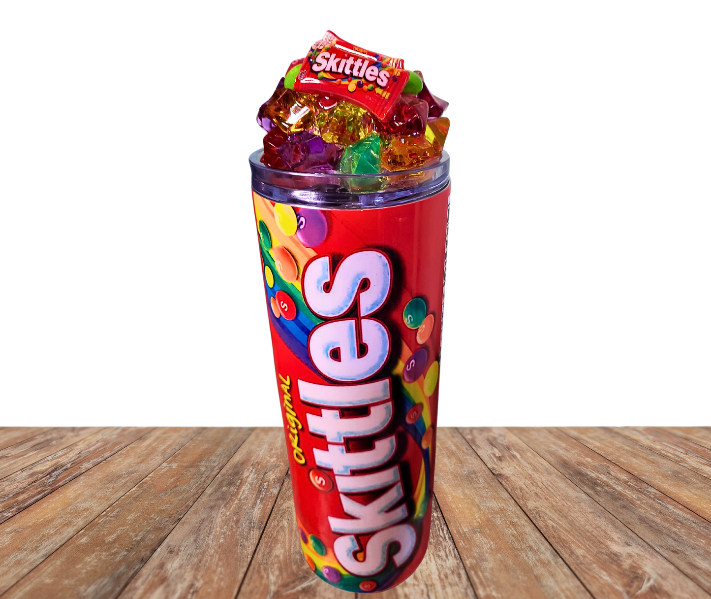 20 Oz Skittles Candy Colored Faux Ice Tumbler With Removable Magnetic Lid And Metal Straw