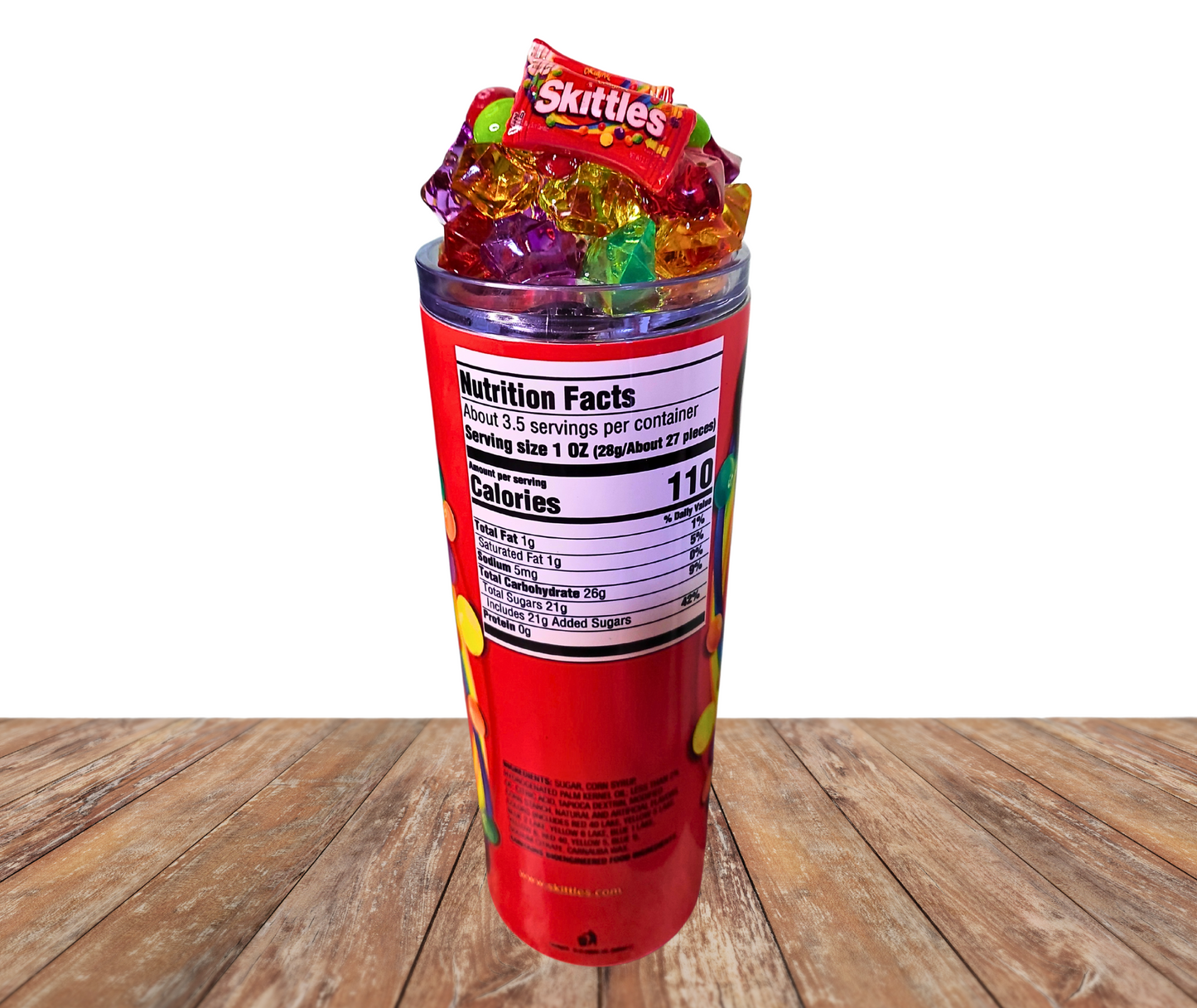 20 Oz Skittles Candy Colored Faux Ice Tumbler With Removable Magnetic Lid And Metal Straw