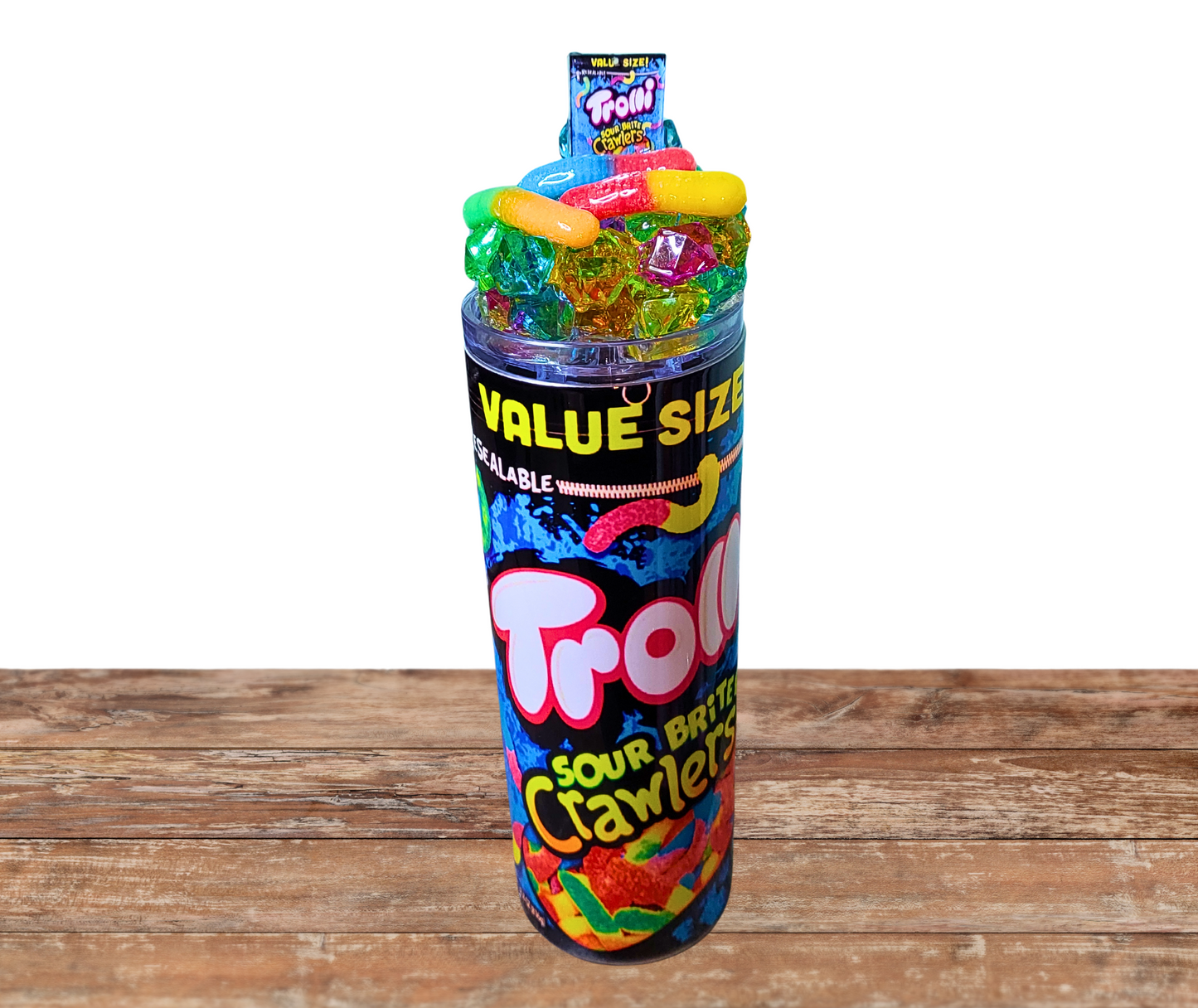 20 Oz Sour Brite Candy Crawlers Colored Faux Ice Tumbler With Removable Magnetic Lid And Metal Straw