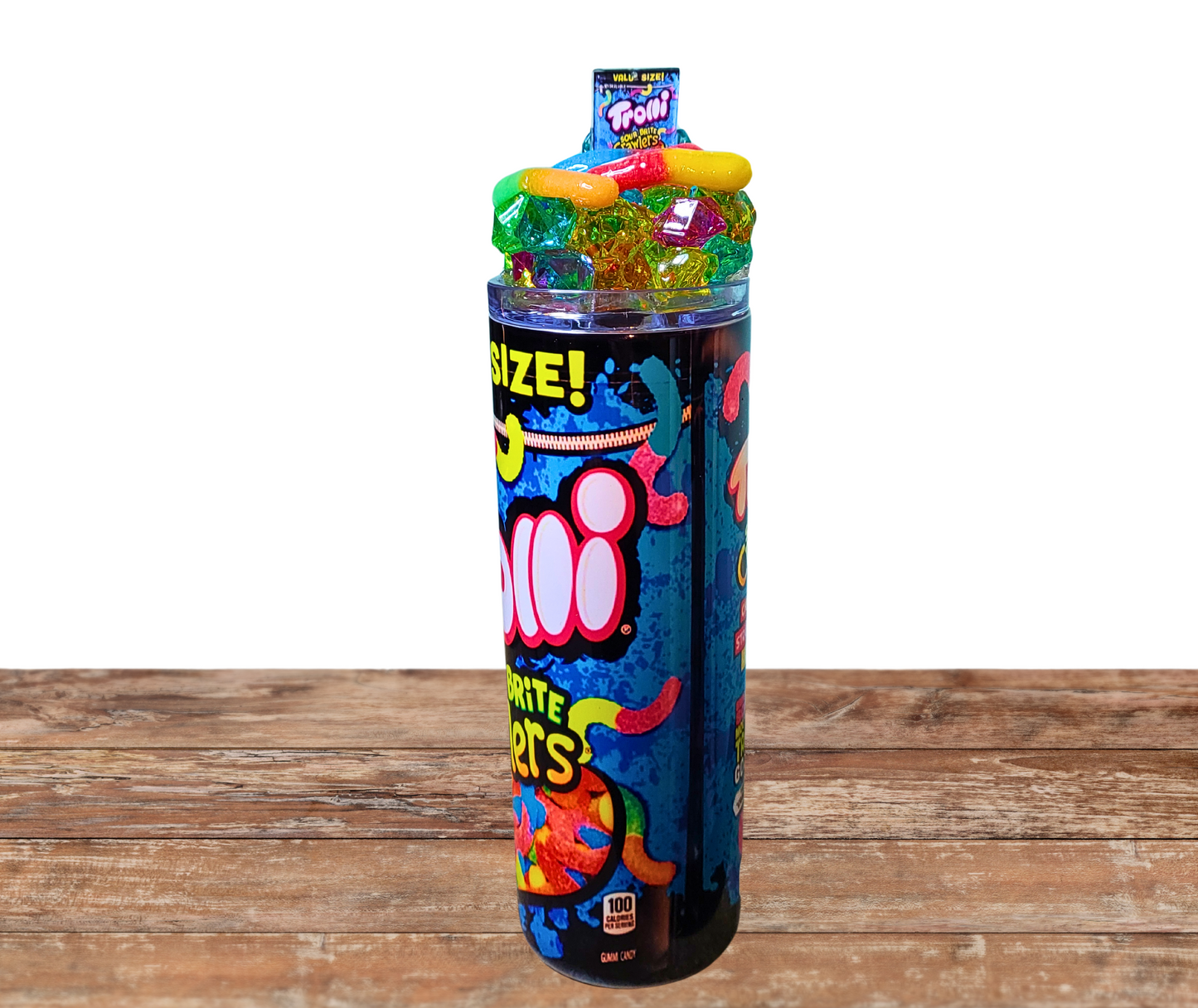 20 Oz Sour Brite Candy Crawlers Colored Faux Ice Tumbler With Removable Magnetic Lid And Metal Straw