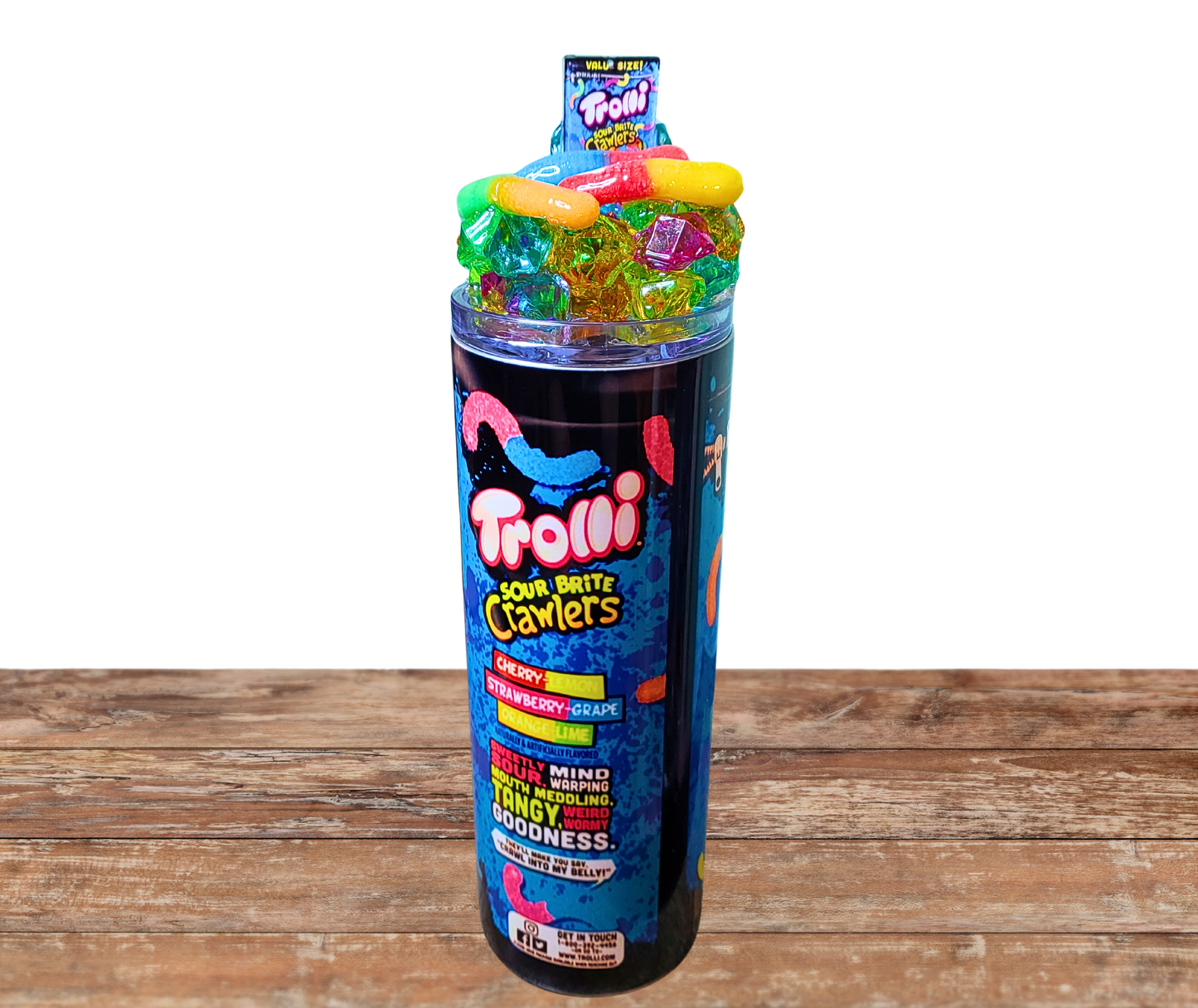 20 Oz Sour Brite Candy Crawlers Colored Faux Ice Tumbler With Removable Magnetic Lid And Metal Straw