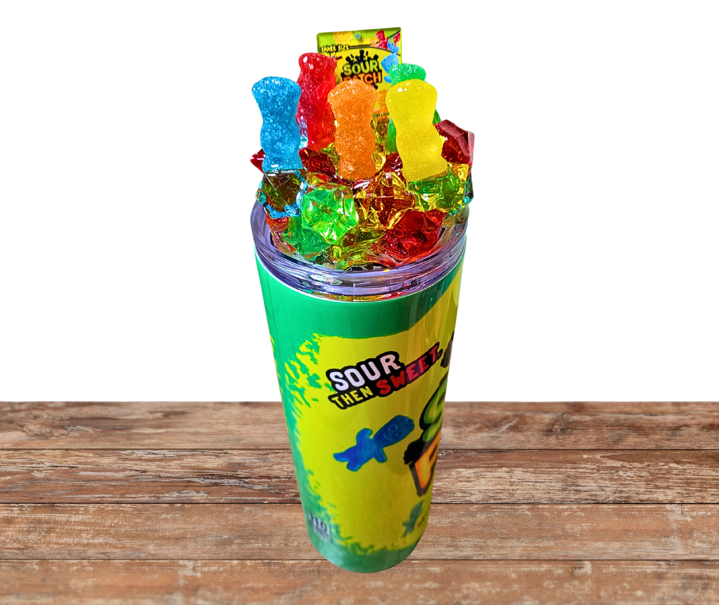 20 Oz Sour Patch Kids Colored Faux Ice Tumbler With Removable Magnetic Lid And Metal Straw