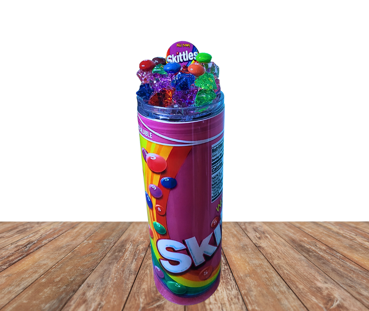 20 Oz Wildberry Purple Skittles Faux Colored Ice Tumbler With Removable Magnetic Lid