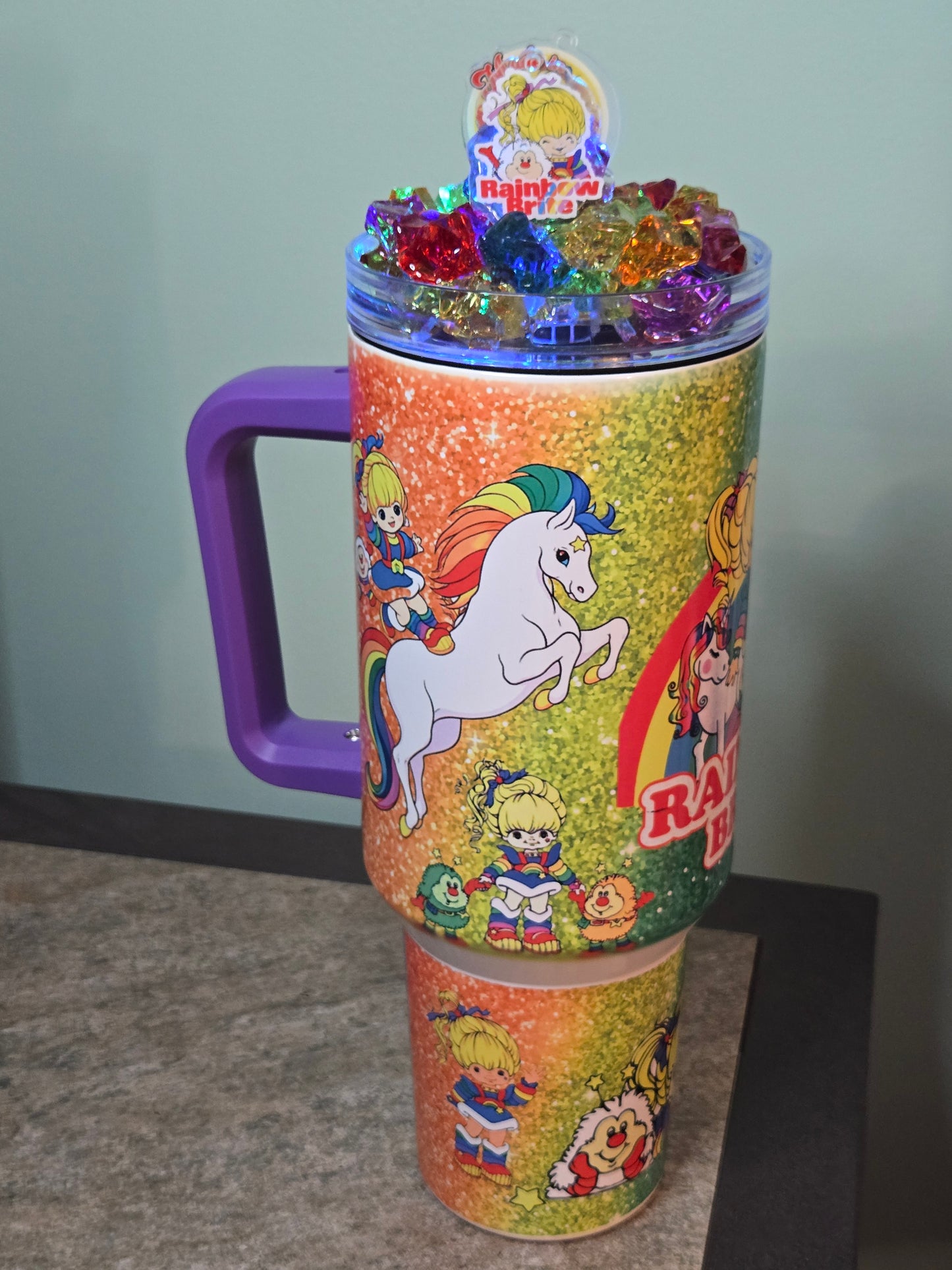 40 Oz Stainless Steel Rainbow brite Light Up Ice Tumbler With Charms