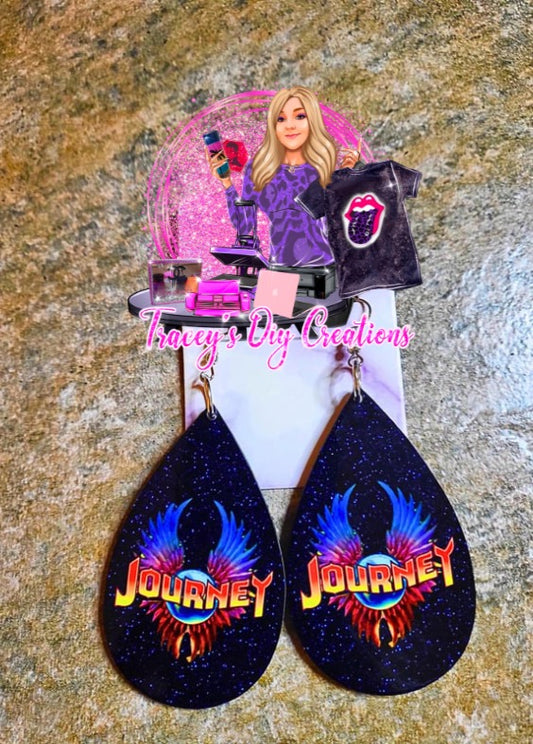 Journey 80s Classic Rock Band Earwear, Navy Glitter Journey Teardrop, Journey Band Merchandise, Classic Rock Jewelry