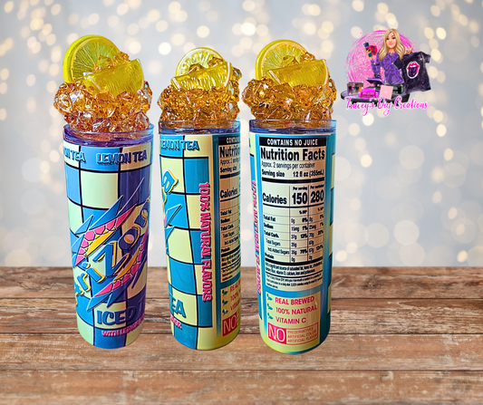 20 Oz Arizona Ice Tea Faux Ice Tumbler With Fruit and Ice And A Removable Magnetic Lid