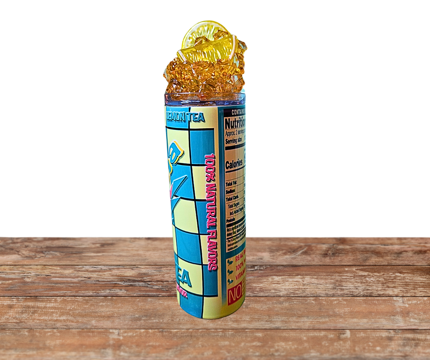 20 Oz Arizona Ice Tea Faux Ice Tumbler With Fruit and Ice And A Removable Magnetic Lid