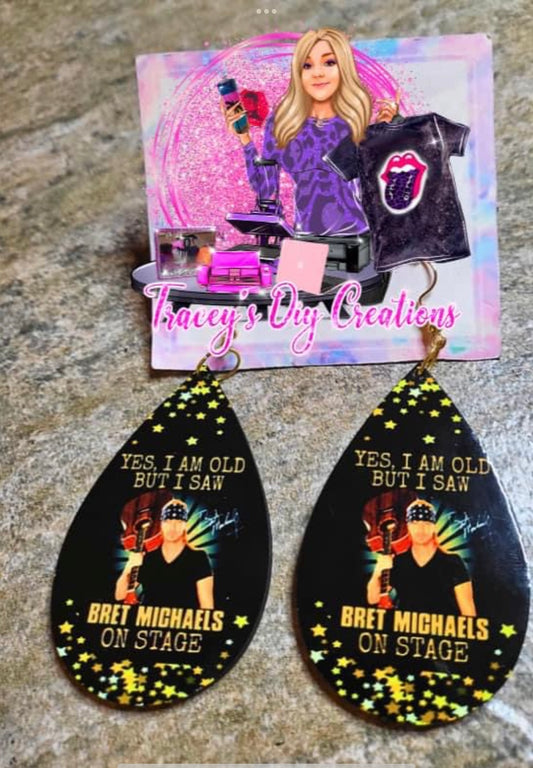 Bret Michaels Black And Gold Teardrop, Bret Michaels Lover Gifts, Poison Band Singer Earwear, Bret Michaels Concert Wear