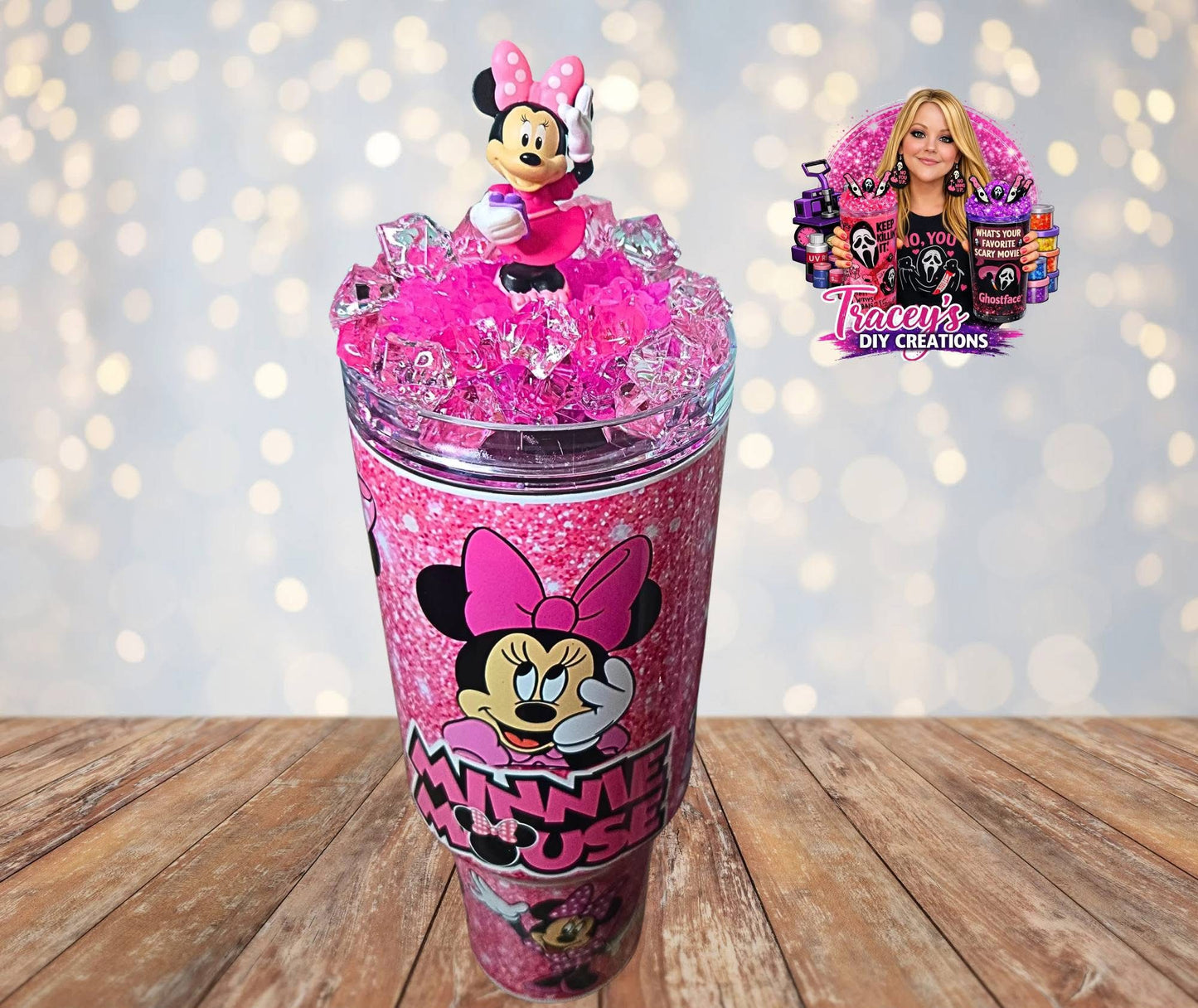 40 Oz Stainless Steel Pink Glitter Minnie Light Up Ice Tumbler