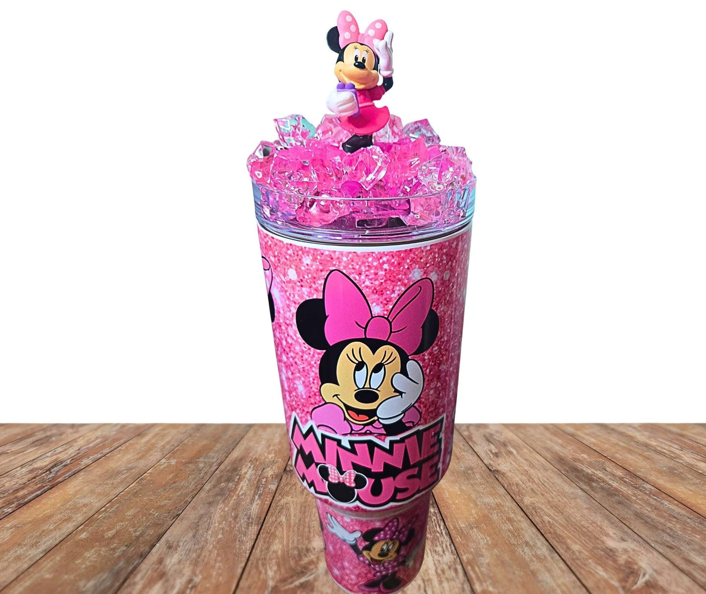 40 Oz Stainless Steel Pink Glitter Minnie Light Up Ice Tumbler