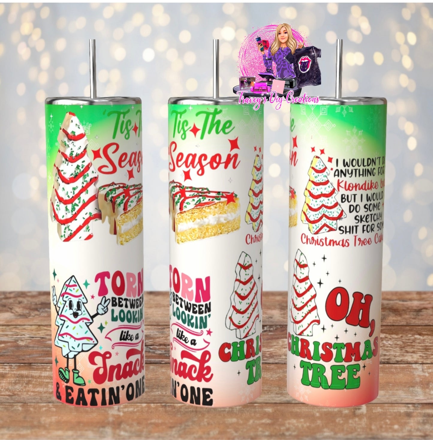20 Oz Sublimated Tis The Season Christmas Tree Cake Tumbler