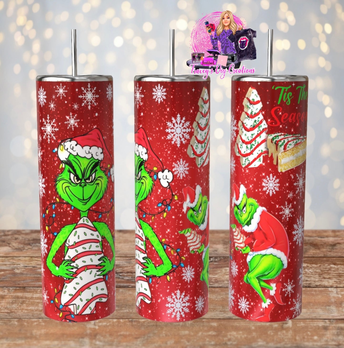 20 Oz Sublimated Tis The Season Christmas Tree Cake Tumbler