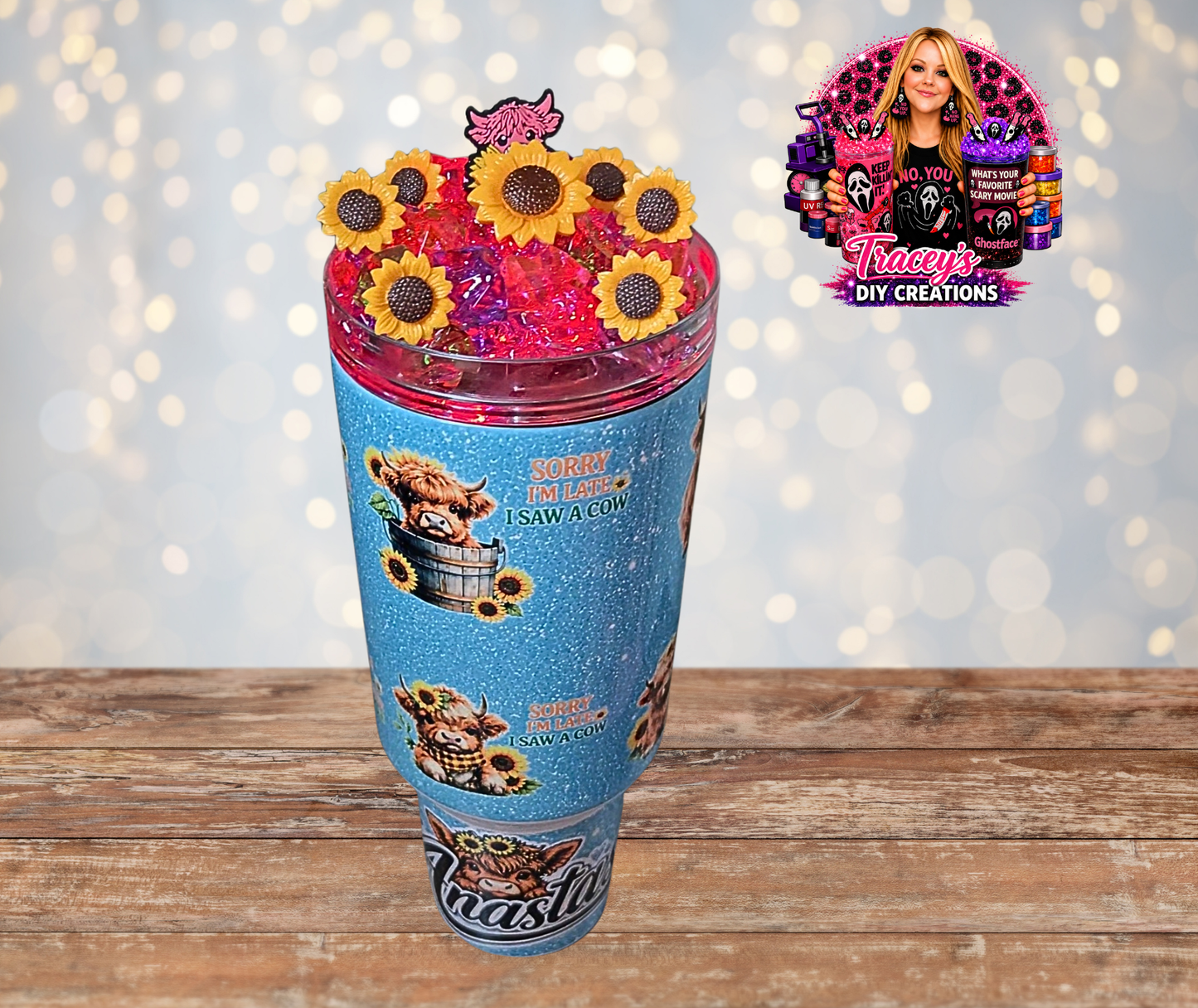 40 Oz Stainless Steel Highland Cow With Sunflowers Light Up Ice Tumbler