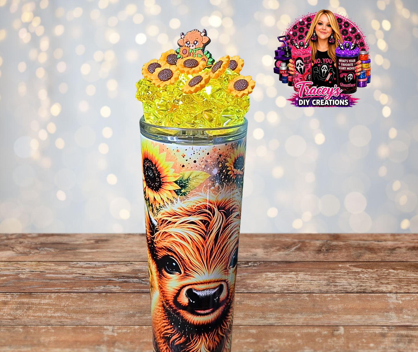 20 Oz Stainless Steel Highland Cow With Flowers Light Up Removable Magnetic Tumbler