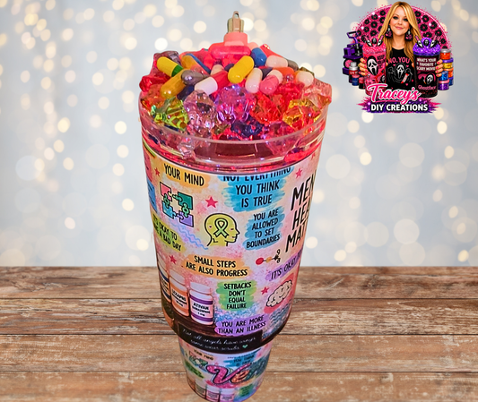 40 Oz Stainless Steel Mental Health With Faux Pills Light Up Ice Tumbler