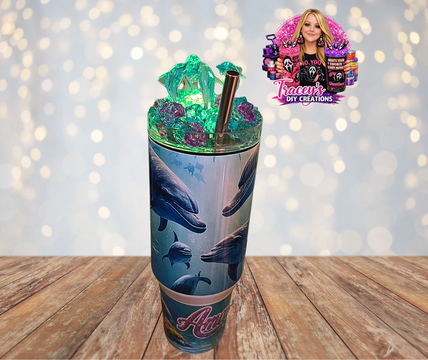 40 Oz Stainless Steel Dancing Dolphins Light Up Tumbler