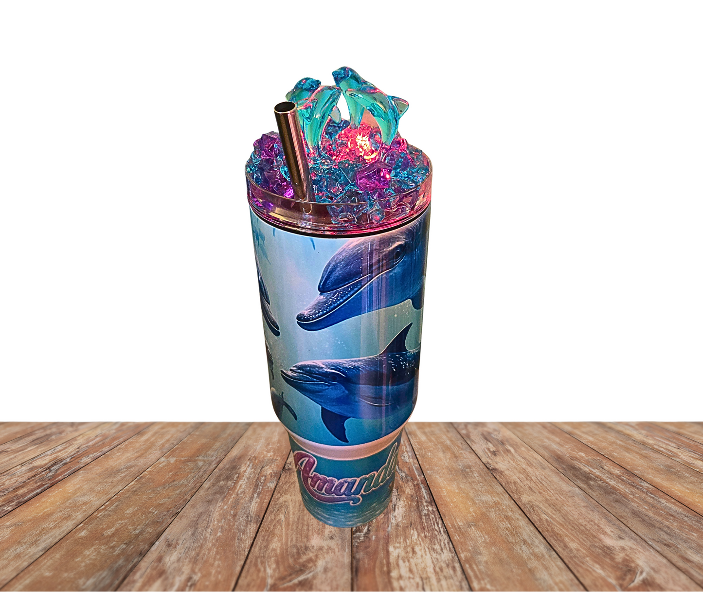 40 Oz Stainless Steel Dancing Dolphins Light Up Tumbler