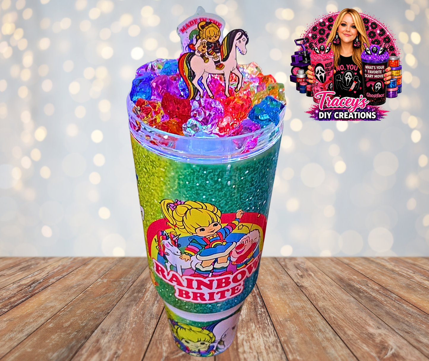40 Oz Stainless Steel Rainbow brite Light Up Ice Tumbler With Charms