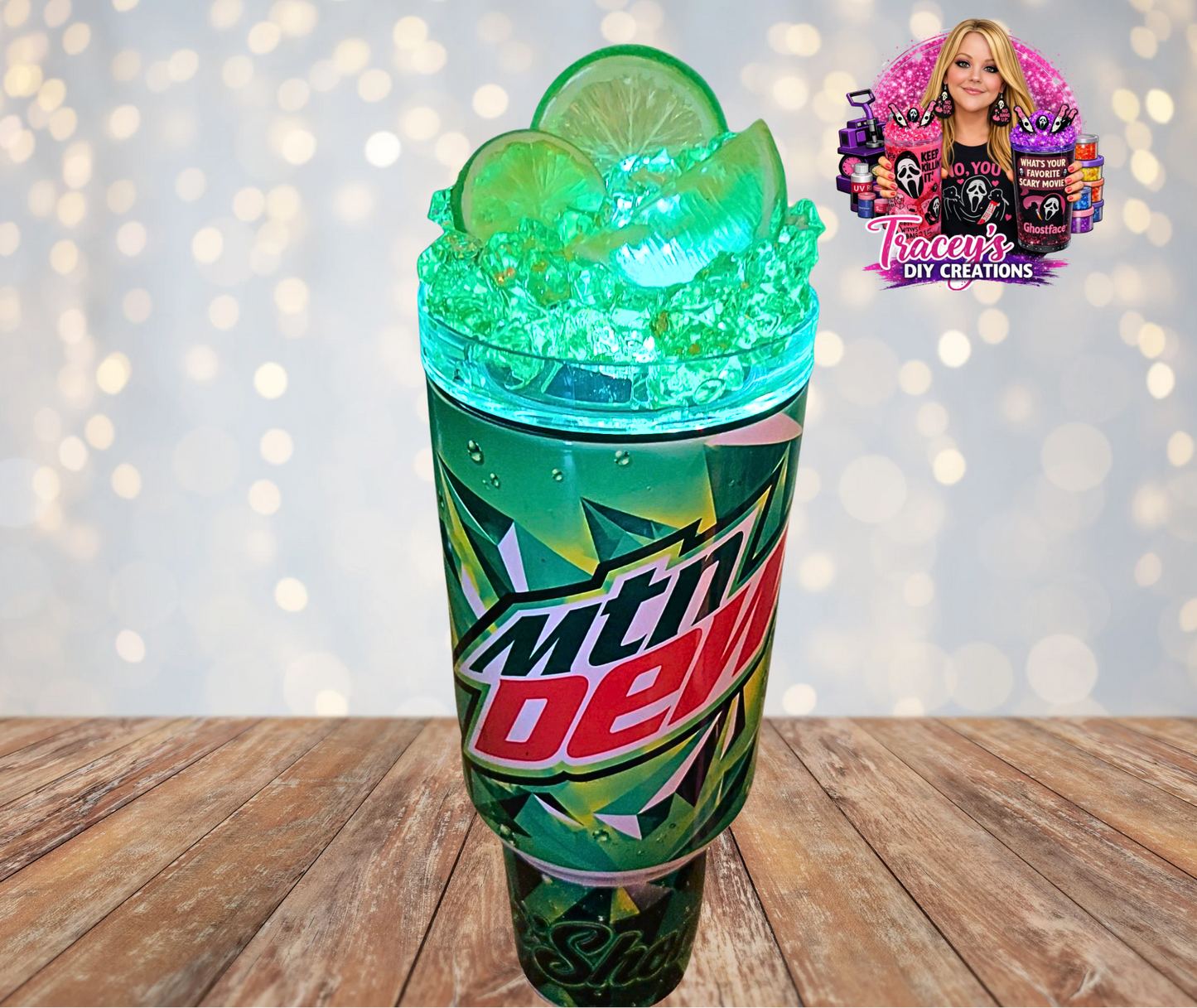 40 Oz Stainless Steel Green Mountain Dew Light Up Ice Tumbler