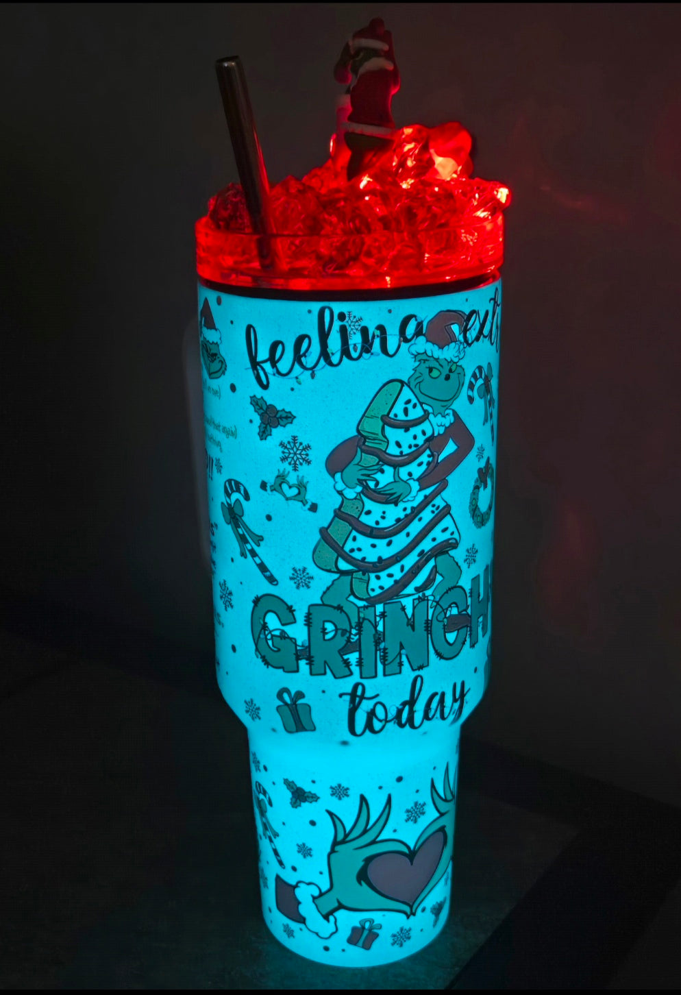 40 Oz Christmas Grinch Glow In The Dark Light Up Ice Tumbler