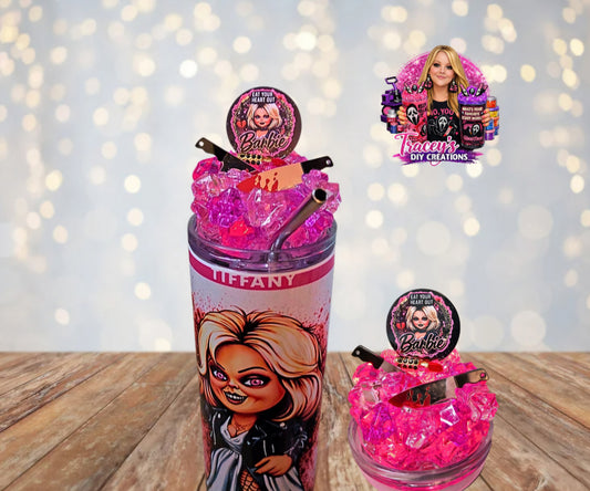 20 Oz Stainless Steel Pink Tiffany Horror Bride Light Up Ice Tumbler With Removable Magnetic Lid