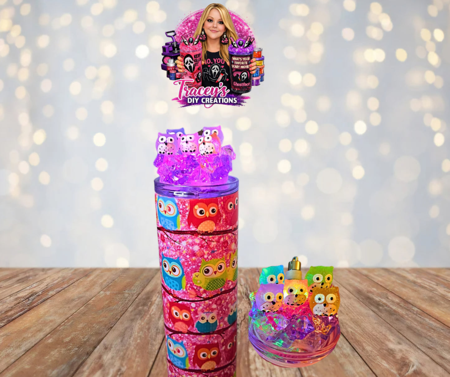 20 Oz Stainless Steel Colorful Owls Light Up Ice Tumbler With Removable Magnetic lid