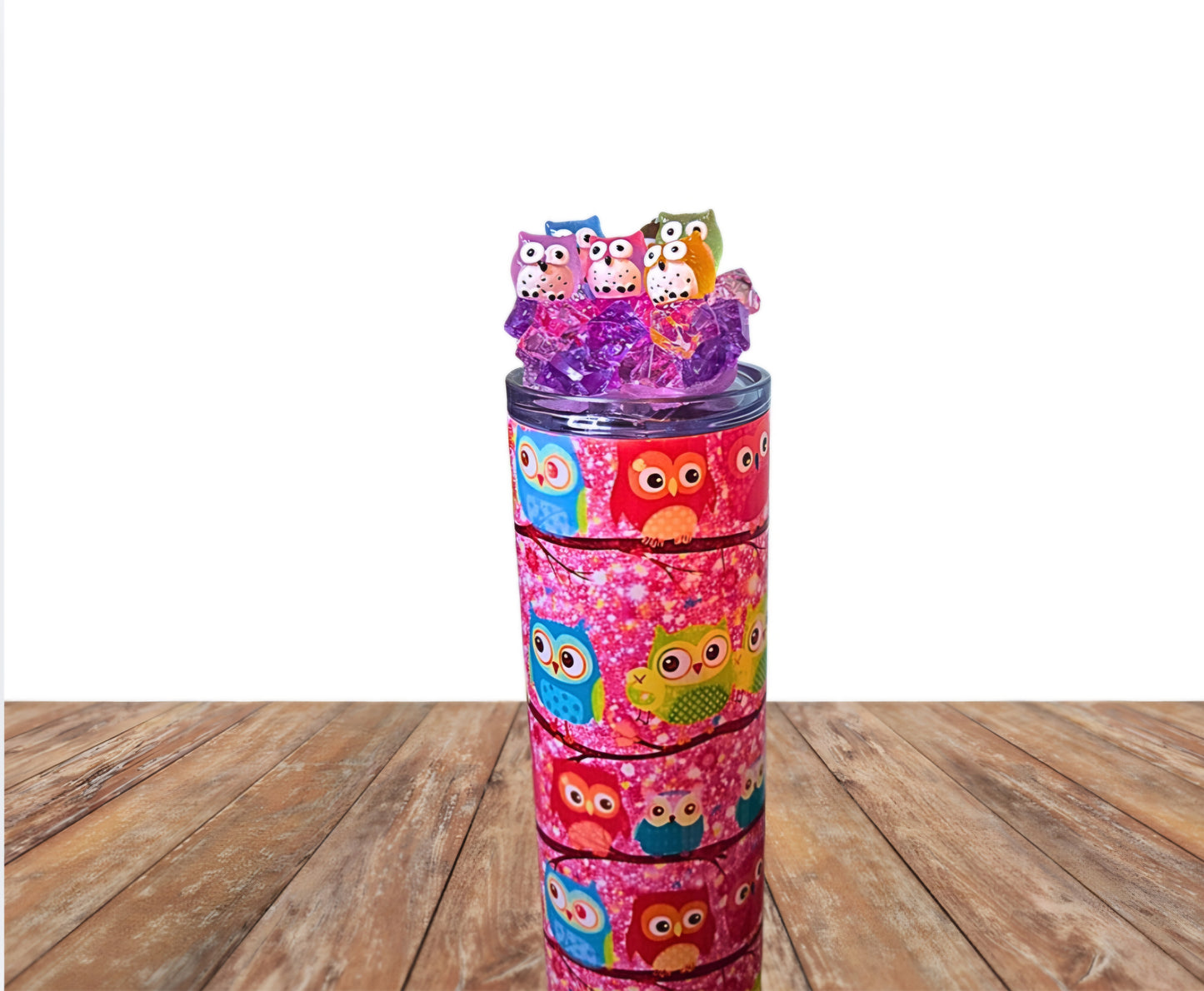 20 Oz Stainless Steel Colorful Owls Light Up Ice Tumbler With Removable Magnetic lid