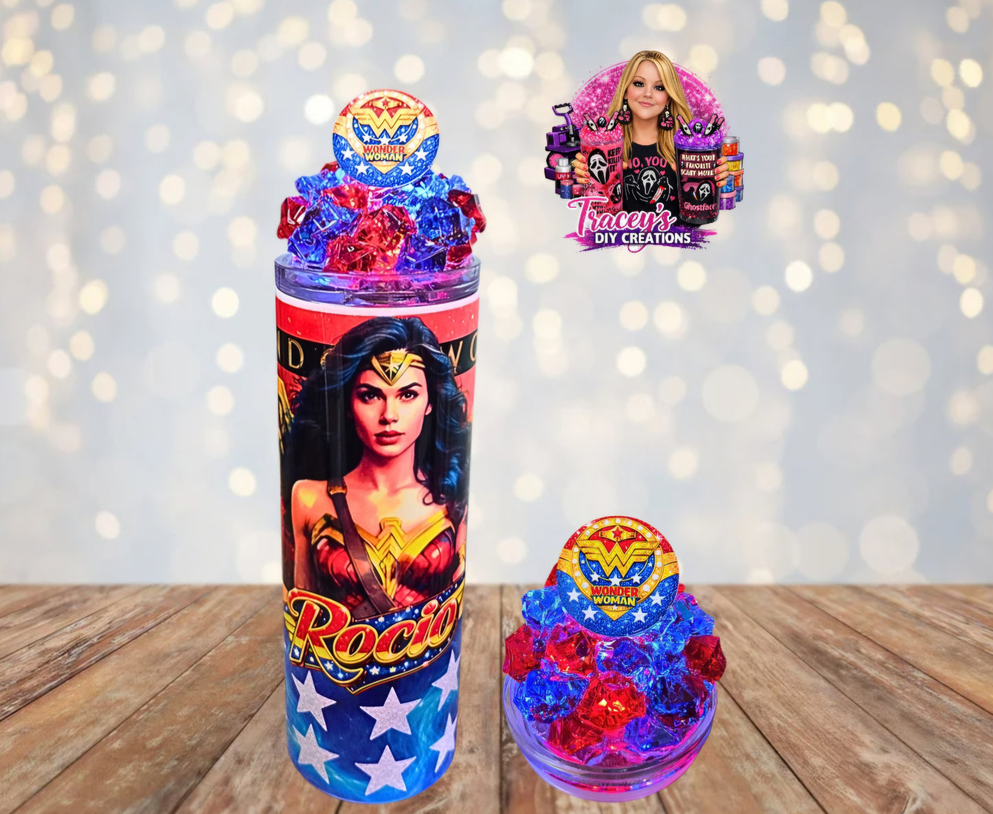 20 Oz Stainless Steel Super Hero Woman Light Up Ice Tumbler With Removable Magnetic Lid