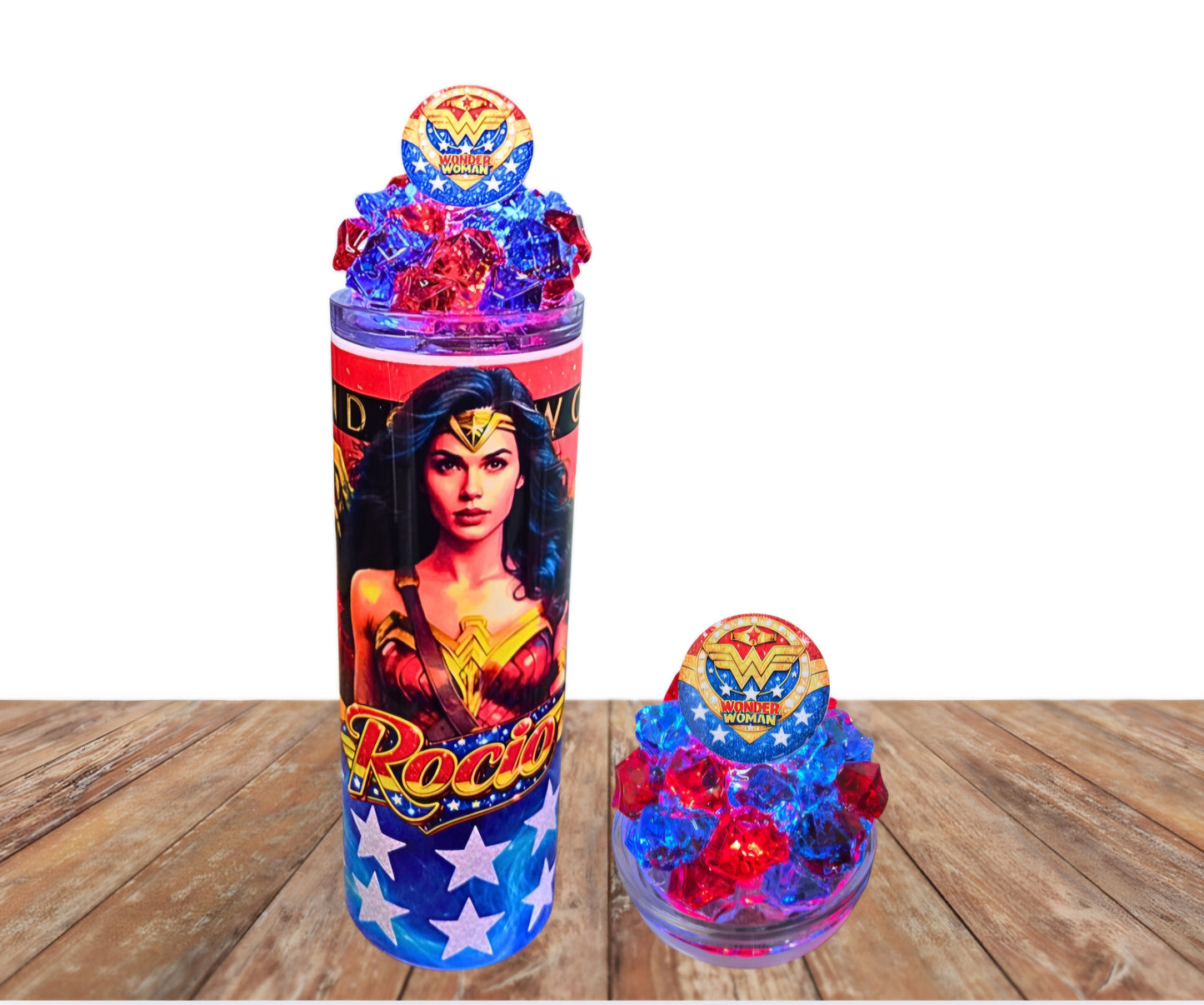 20 Oz Stainless Steel Super Hero Woman Light Up Ice Tumbler With Removable Magnetic Lid