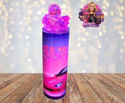 20 Oz Stainless Steel Pink Suki Sports Car Light Up Ice Tumbler With Removable Magnetic Lid