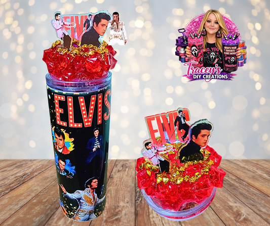 20 Oz Stainless Steel King Of Rock Elvis Light Up Ice Tumbler With Removable Magnetic Lid