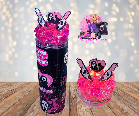 20 Oz Pink And Black Valentine Ghostface Light Up Tumbler With Removable Magnetic Lid