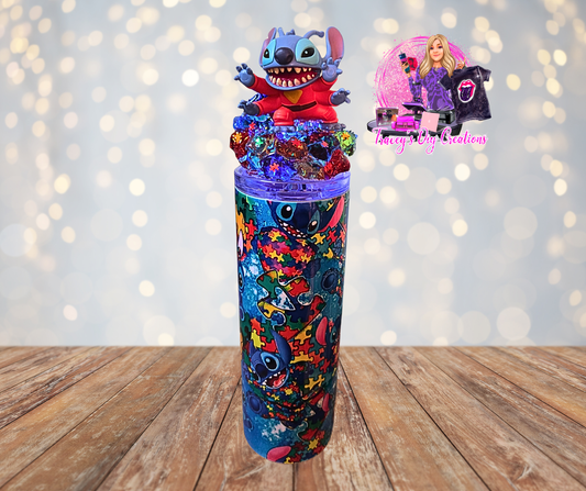20 Oz Autism Stitch Light Up Ice Tumbler With Removable Magnetic Lid