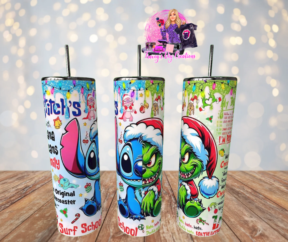 20 Oz Sublimated Christmas Blue Alien Tumbler