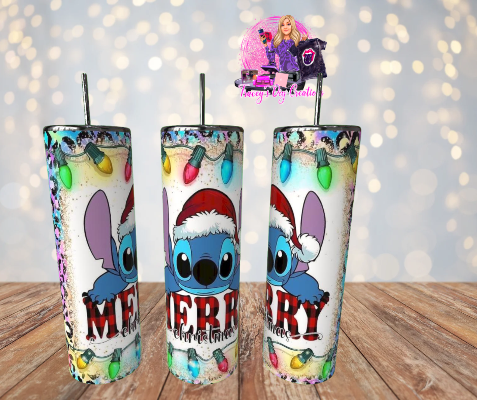 20 Oz Sublimated Christmas Blue Alien Tumbler