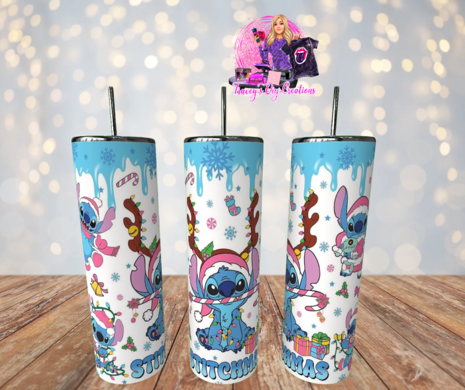 20 Oz Sublimated Christmas Blue Alien Tumbler