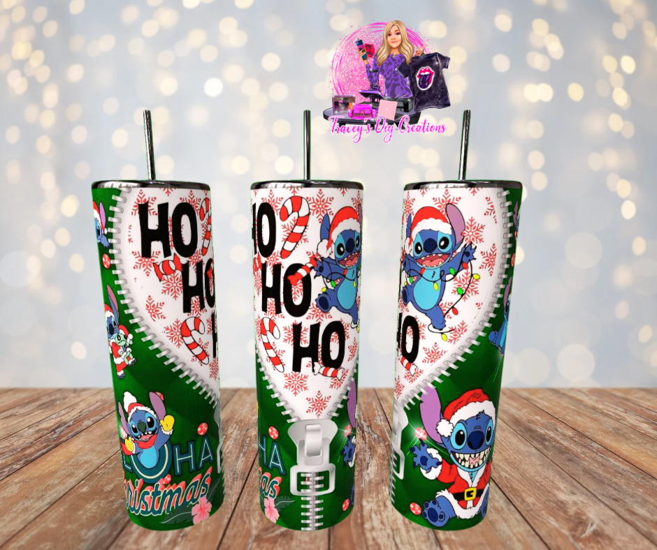 20 Oz Sublimated Christmas Blue Alien Tumbler